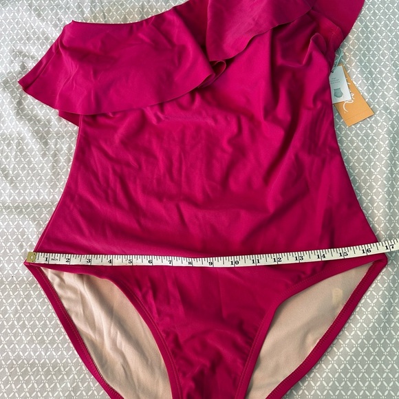 Kona Sol One-Shoulder Ruffle Swimsuit in Magenta Size Large 12 - 14 - Picture 3 of 5